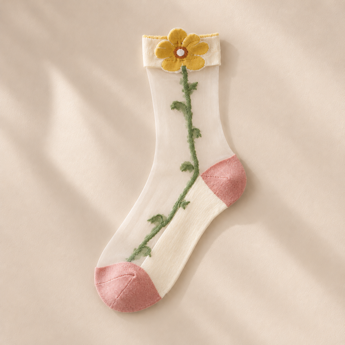 Chaussettes transparentes femme à fleurs, Boutons d'or – La Ravissante Lou Renard