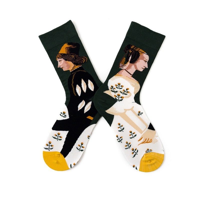 Chaussettes fantaisie femme style tableaux, Roi et reine – La Peintre Lou Renard