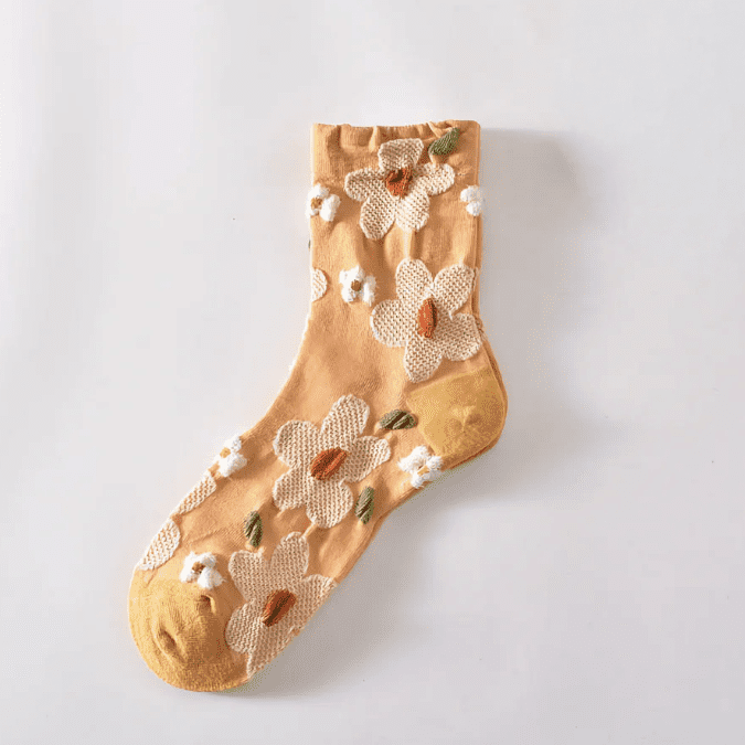 Chaussettes fantaisie femme à fleurs, Jaune – L'Ingénue Lou Renard