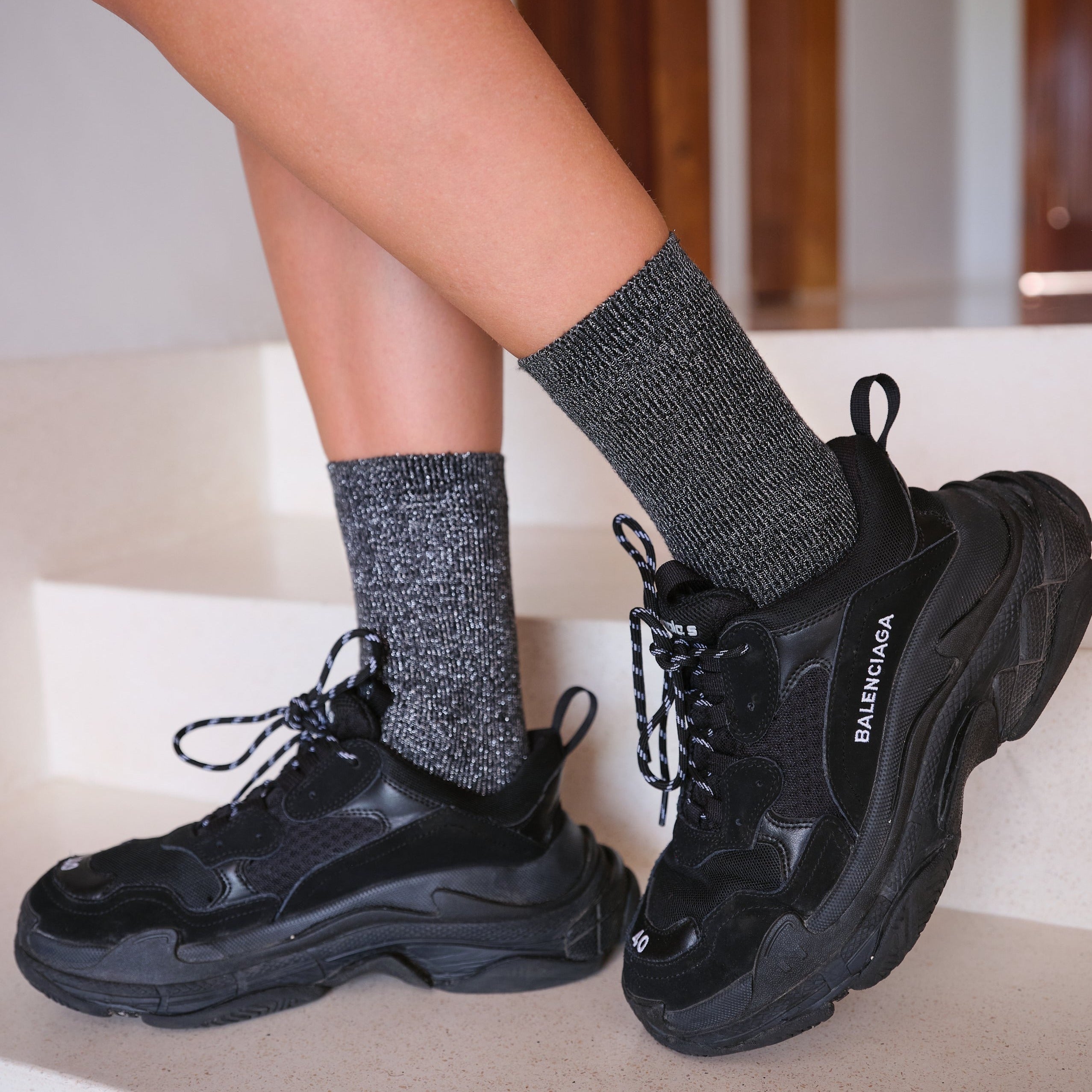 Balenciaga chaussette grise pailletée best sale