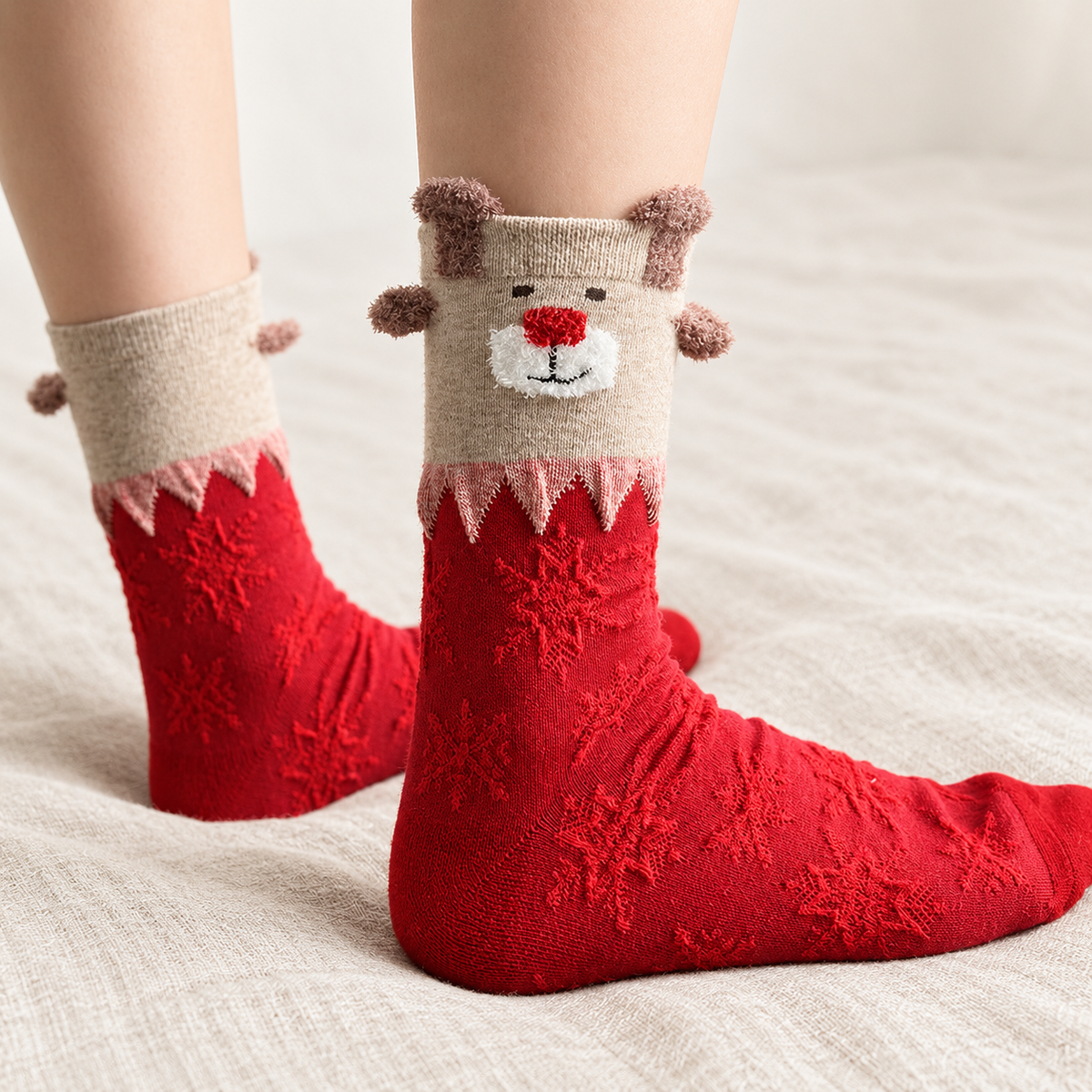 Chaussettes de Noël femme têtes de rennes – L'Enneigée Lou Renard