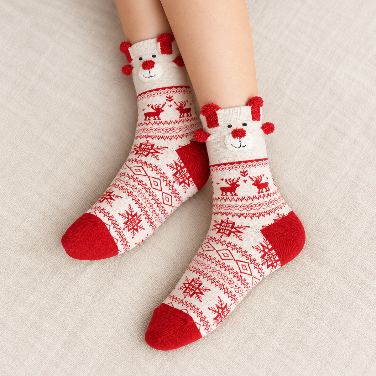 Chaussettes de Noël femme têtes de rennes – L'Enneigée Lou Renard