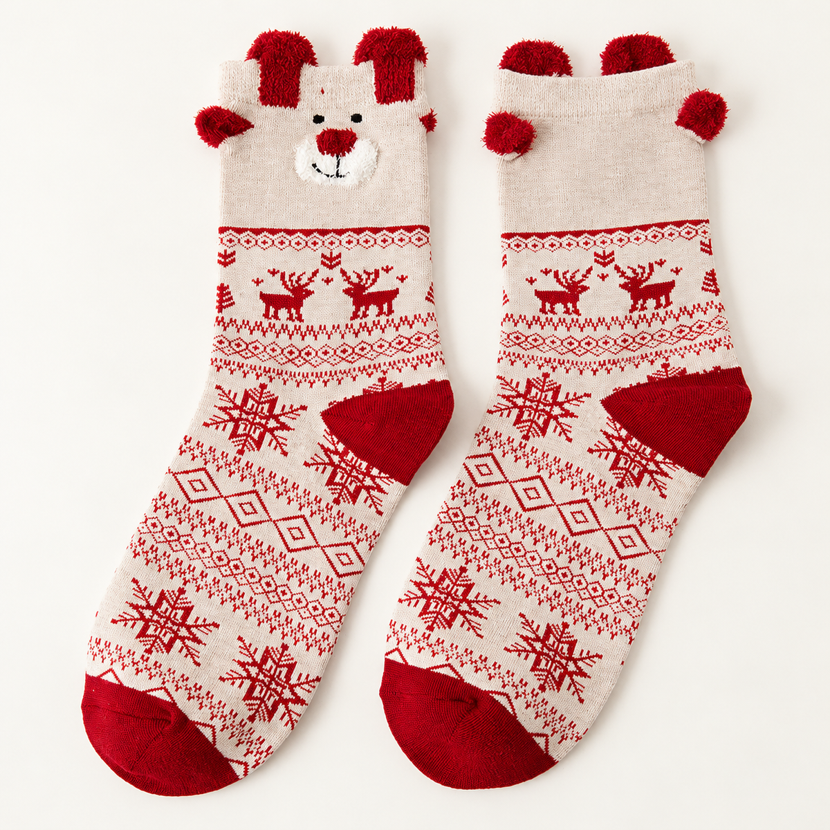 Chaussettes de Noël femme têtes de rennes, Renne blanc – L'Enneigée Lou Renard