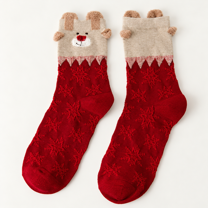 Chaussettes de Noël femme têtes de rennes, Renne beige – L'Enneigée Lou Renard