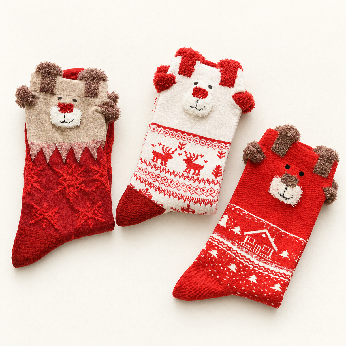 Chaussettes de Noël femme têtes de rennes – L'Enneigée Lou Renard