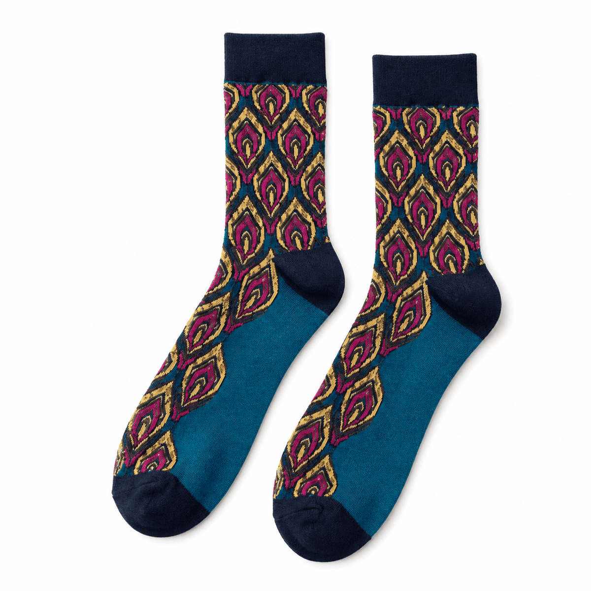 Chaussettes fantaisie femme motif paon, Marine – La Fière Lou Renard