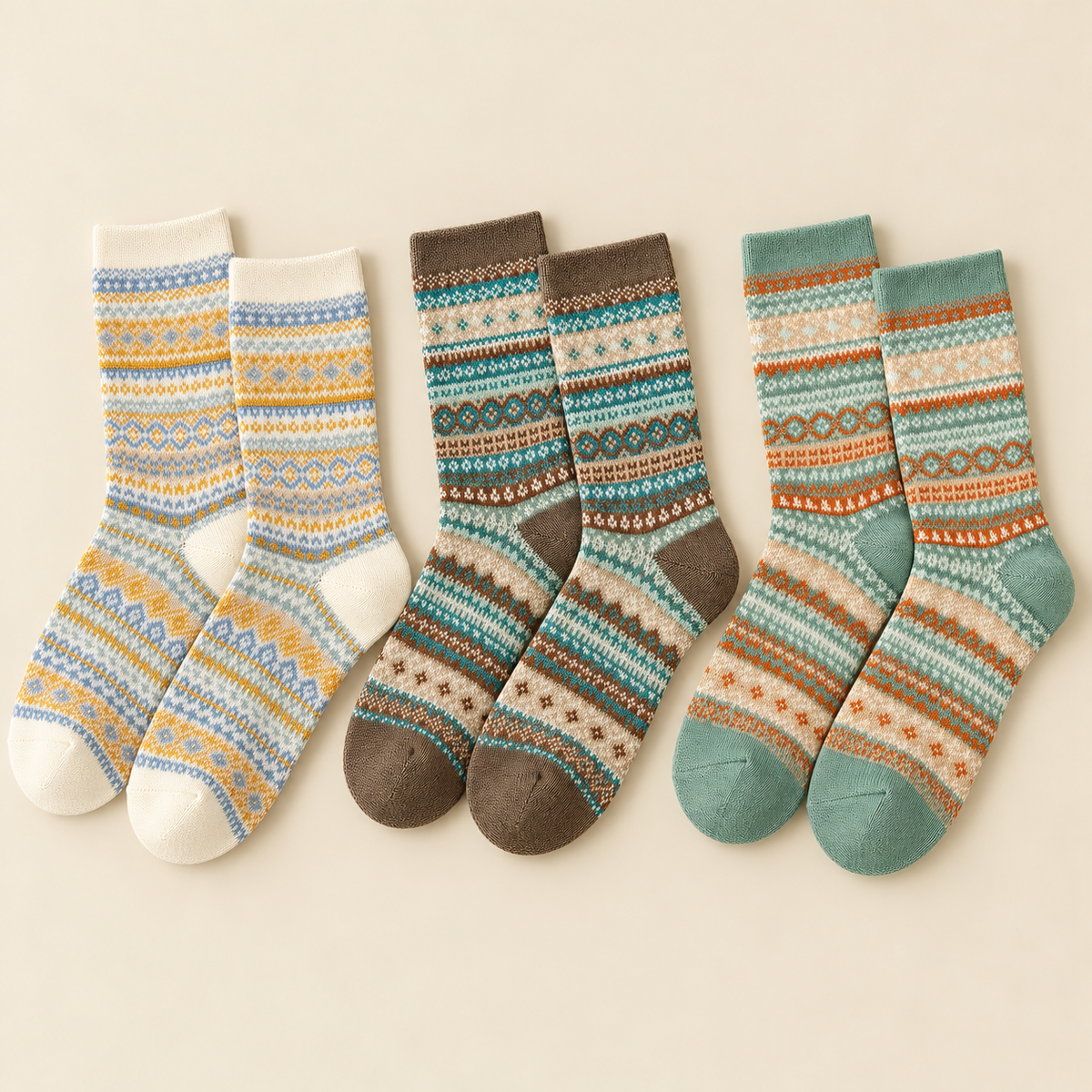 Chaussettes d'hiver femme motifs nordiques, pack 3 paires – La Givrée Lou Renard