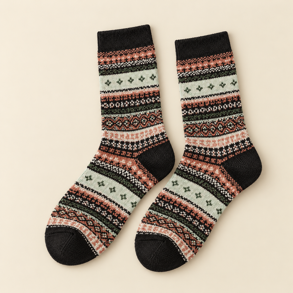 Chaussettes d'hiver femme motifs nordiques – La Givrée Lou Renard