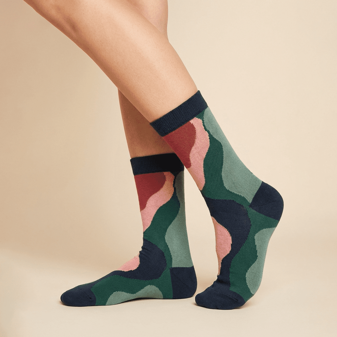 Chaussettes colorées femme motifs vagues, Vert – L'Imaginaire Lou Renard