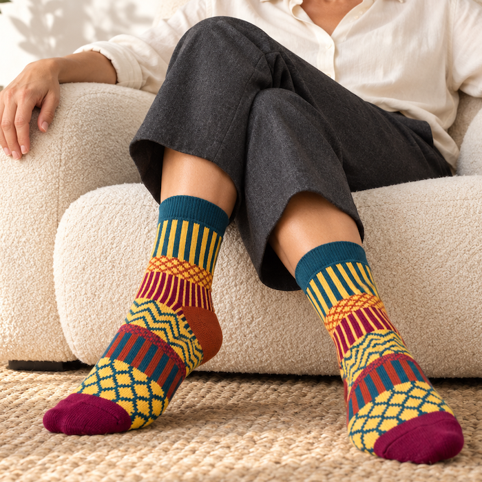Chaussettes colorées femme motifs graphiques – La Chatoyante Lou Renard