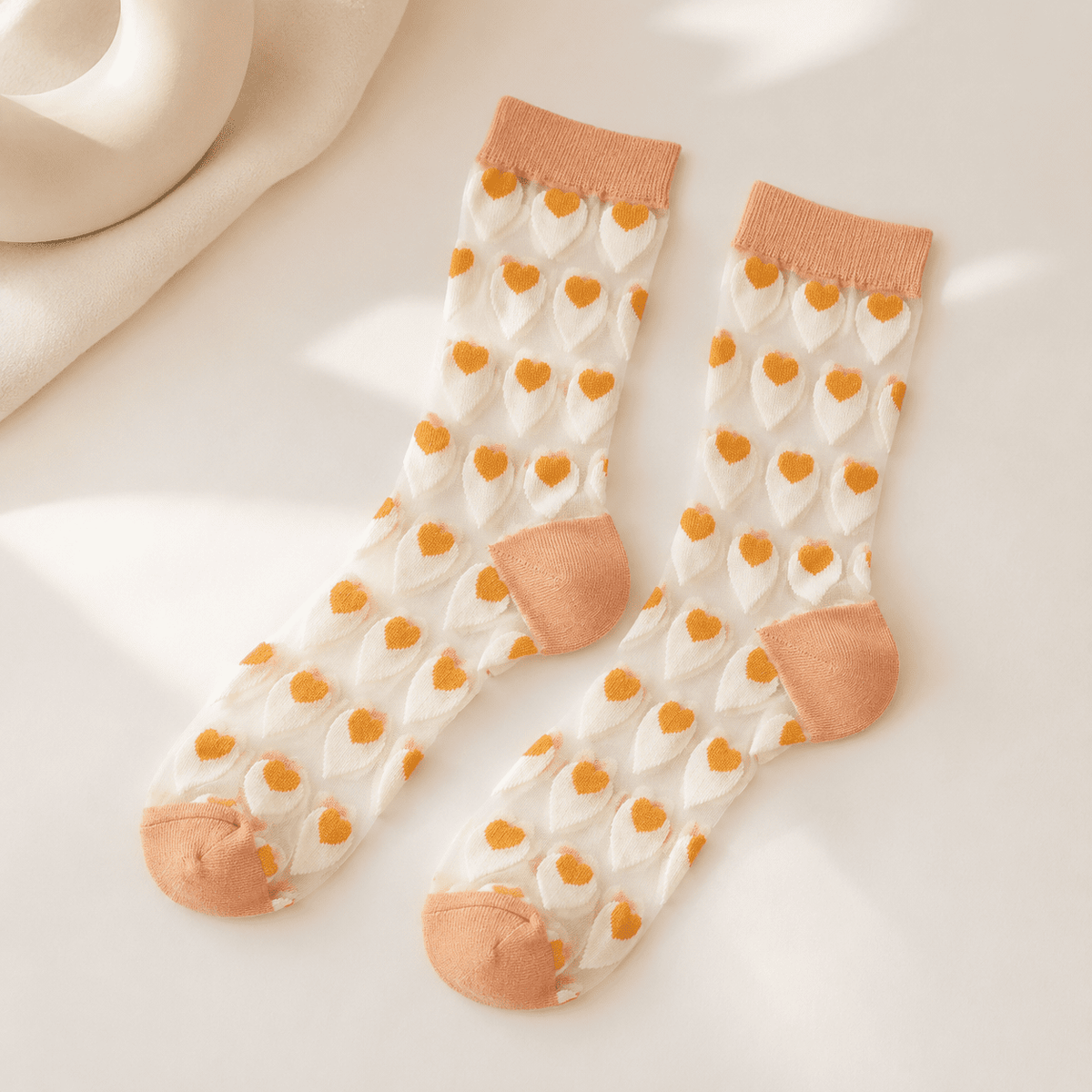 Chaussettes transparentes femme à motifs, Orange – La Délicate Lou Renard