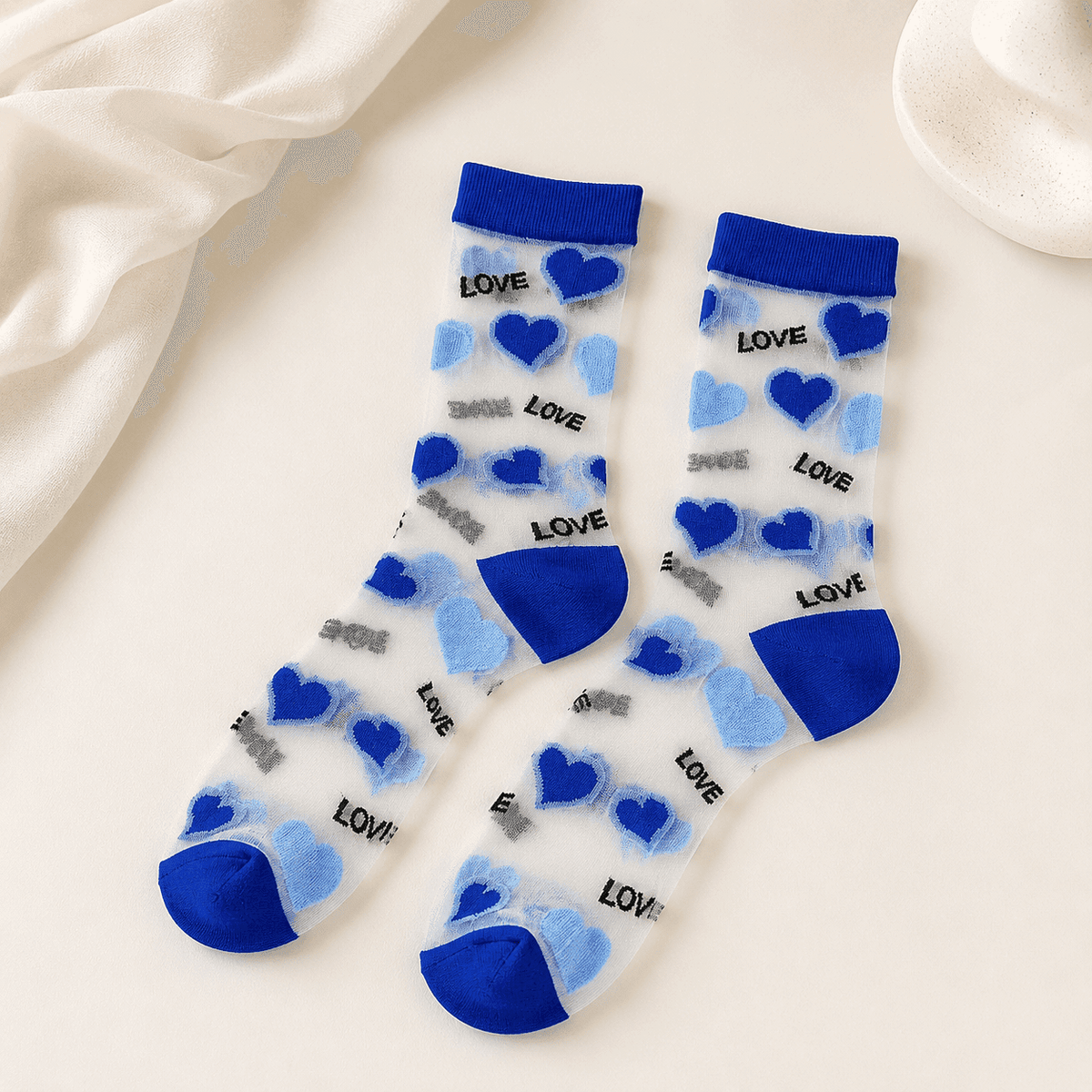 Chaussettes transparentes femme à motifs, Bleu – La Délicate Lou Renard
