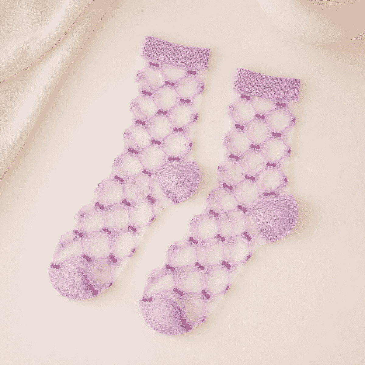 Chaussettes transparentes femme à motifs, Violet – La Délicate Lou Renard