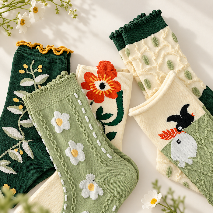Chaussettes fantaisie femme à fleurs en relief – La Fantastique Lou Renard