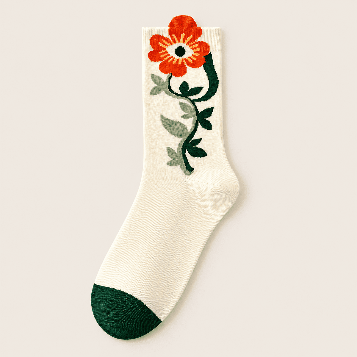 Chaussettes fantaisie femme à fleurs en relief, Fleur rouge – La Fantastique Lou Renard