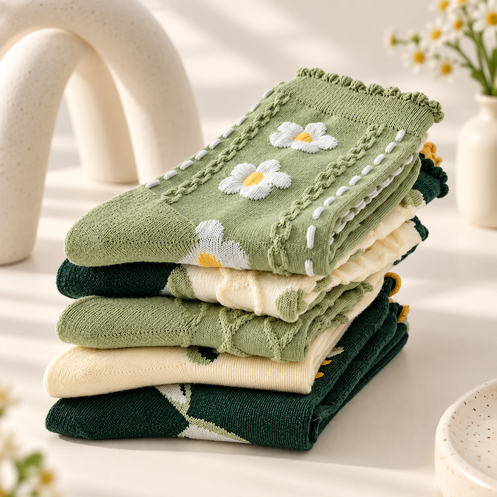 Chaussettes fantaisie femme à fleurs en relief – La Fantastique Lou Renard