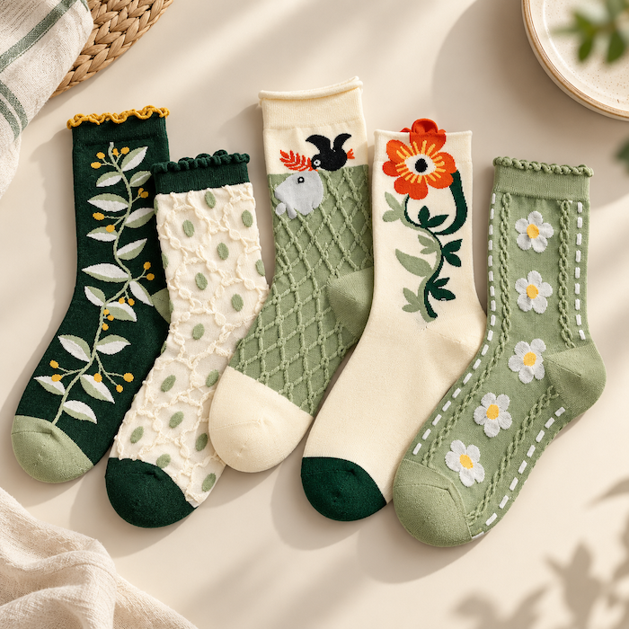 Chaussettes fantaisie femme à fleurs en relief, pack 5 paires – La Fantastique Lou Renard