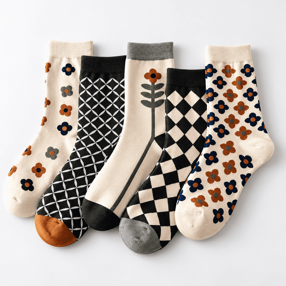 Chaussettes fantaisie femme à fleurs, pack 5 paires – La Minutieuse Lou Renard