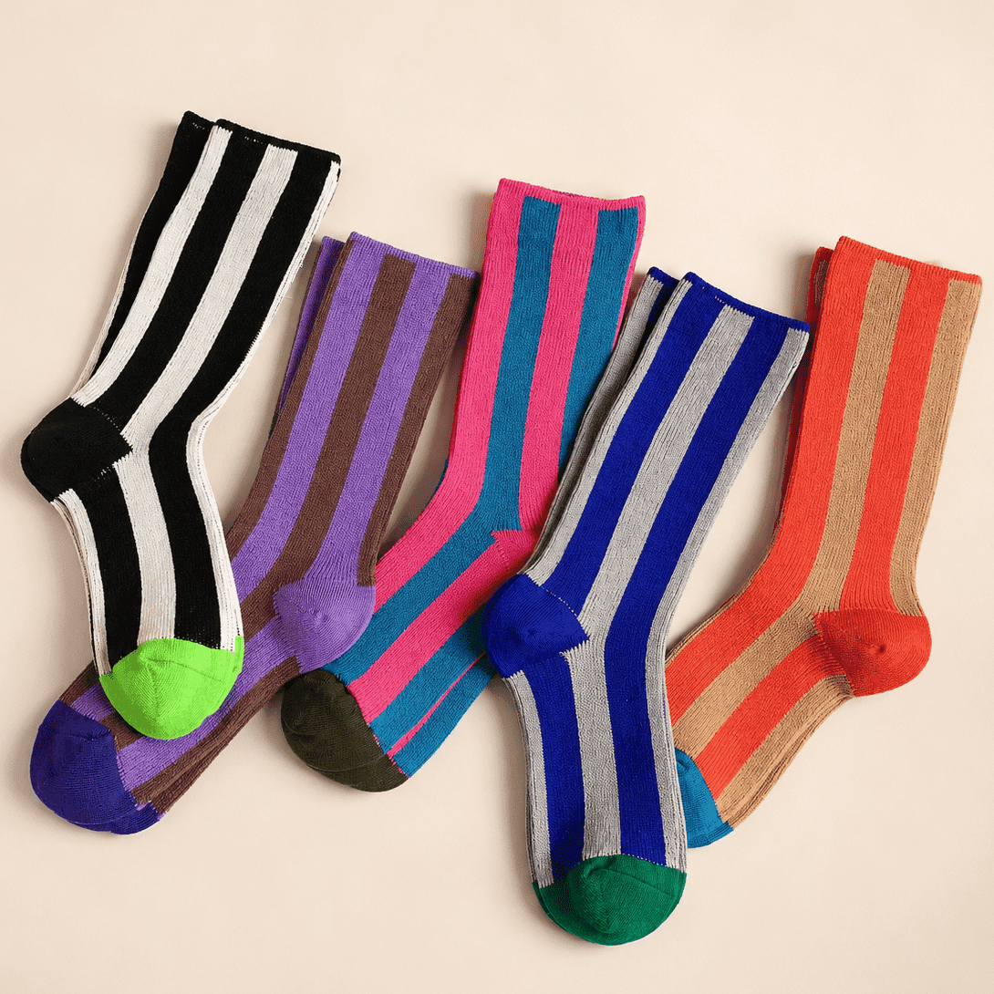 Chaussettes colorées à rayures femme, pack 5 paires – La Moderne Lou Renard
