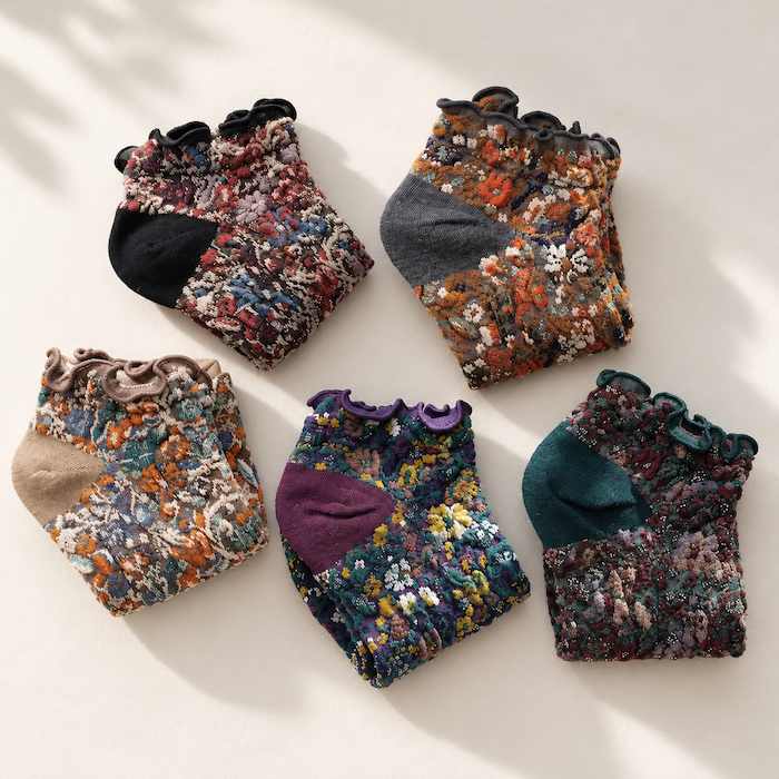 Chaussettes fleuries femme à froufrous, pack 5 paires – La Mystérieuse Lou Renard