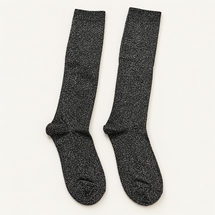 Chaussettes hautes à paillettes femme, Argent – La Pailletée Lou Renard
