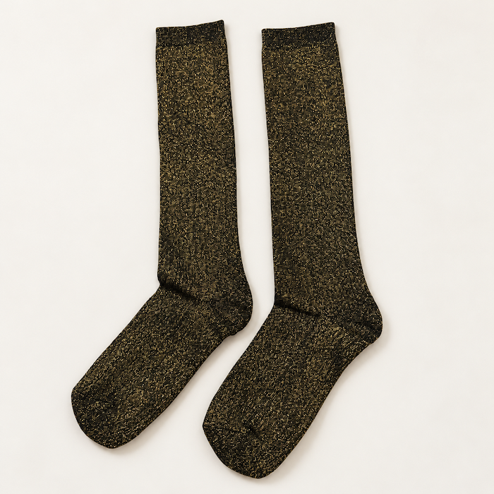 Chaussettes hautes à paillettes femme, Or – La Pailletée Lou Renard