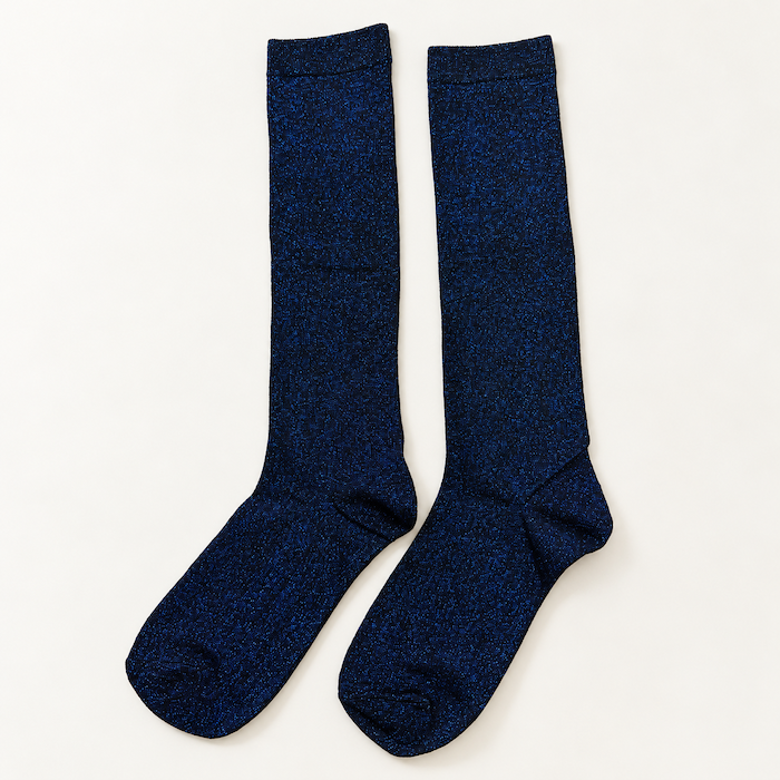 Chaussettes hautes à paillettes femme, Bleu – La Pailletée Lou Renard