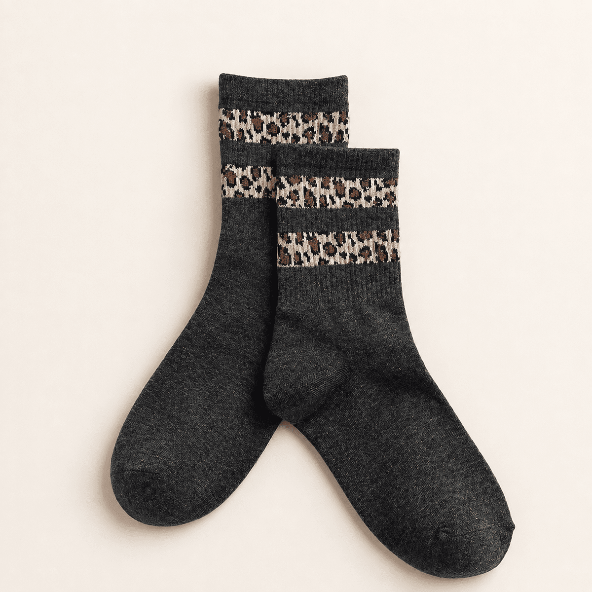 Chaussettes sport femme léopard, Deux bandes gris – La Sportive Léopard Lou Renard