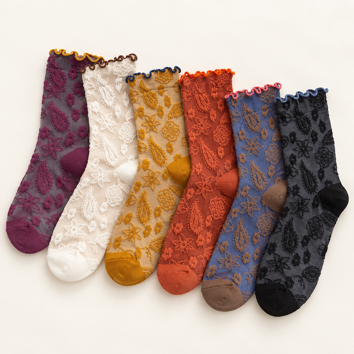 Chaussettes fantaisie femme bandana à froufrous, pack 6 paires – La Subtile Lou Renard