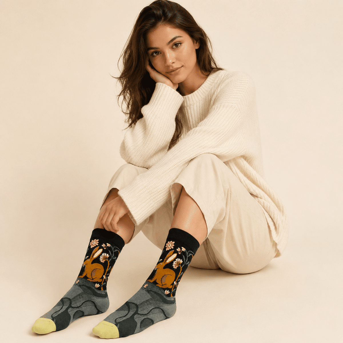 Chaussettes fantaisie femme motifs animaux – La Malicieuse Lou Renard