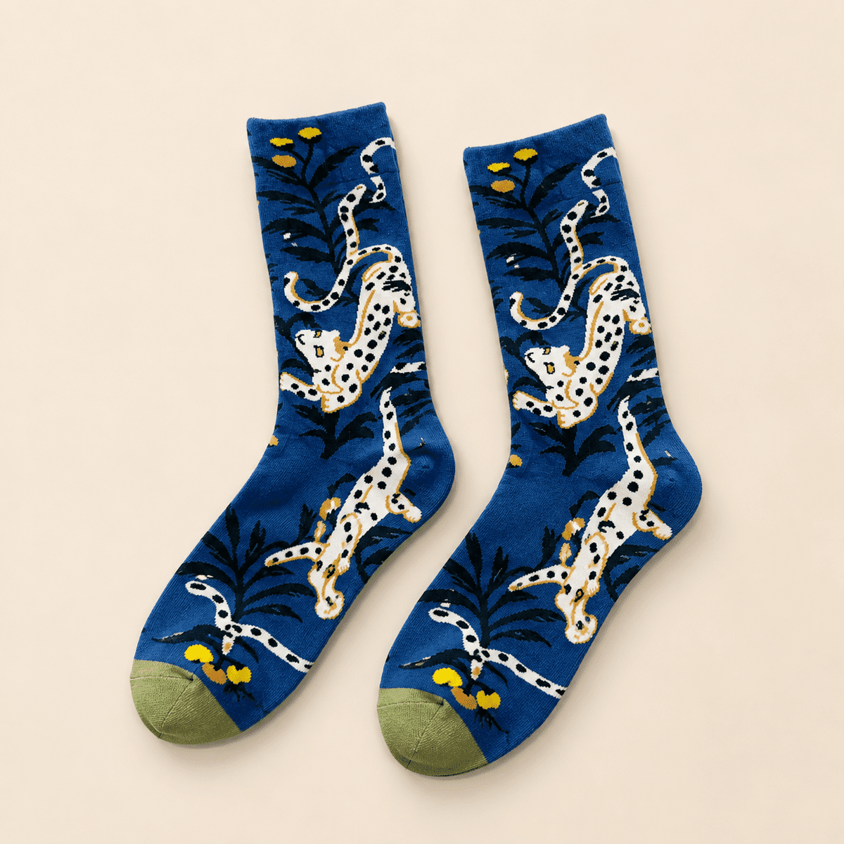 Chaussettes fantaisie femme motifs animaux, Léopard – La Malicieuse Lou Renard